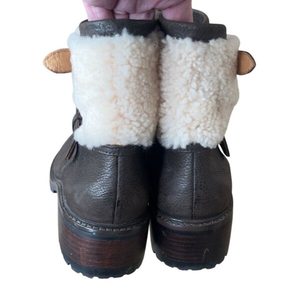 Coach "Gabriella" Winter Chestnut Leather boot lug sole shearling ankle size 7 - Picture 10 of 11
